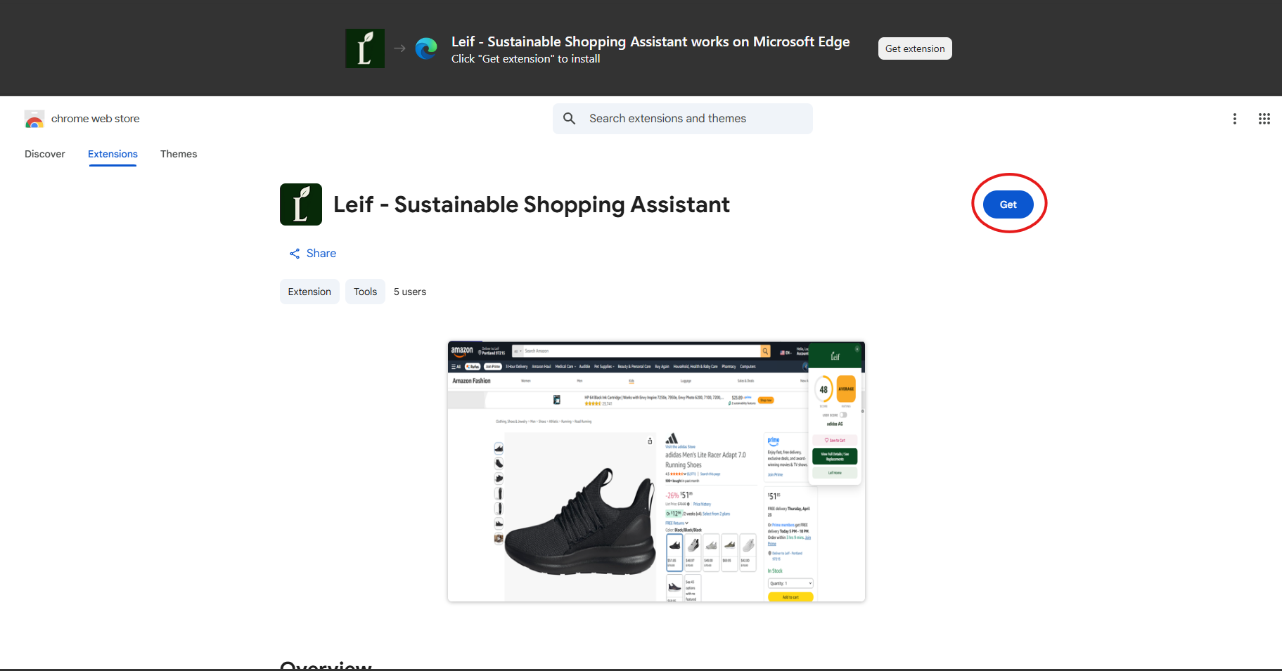 Click Get on the Chrome Web Store